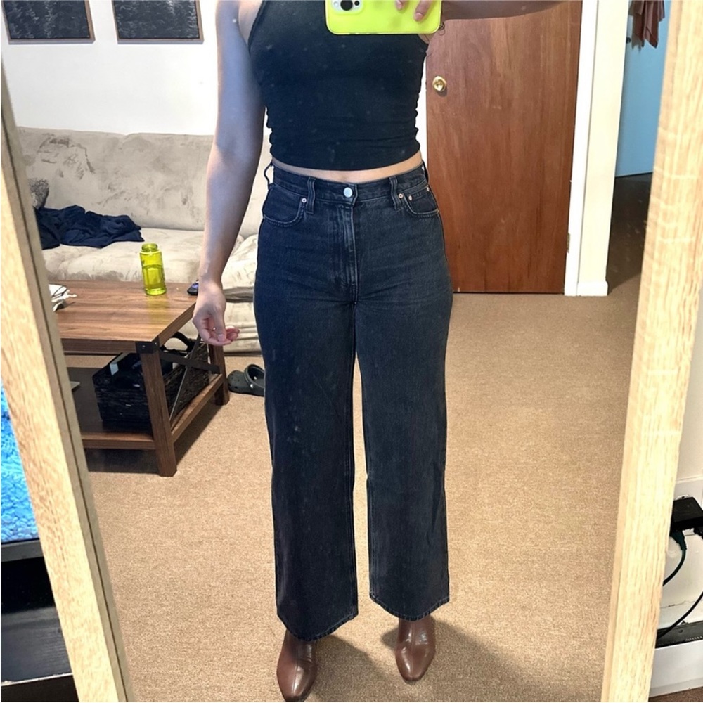 Aritzia Farrah Wide Leg Jean Black Faded Denim size 25